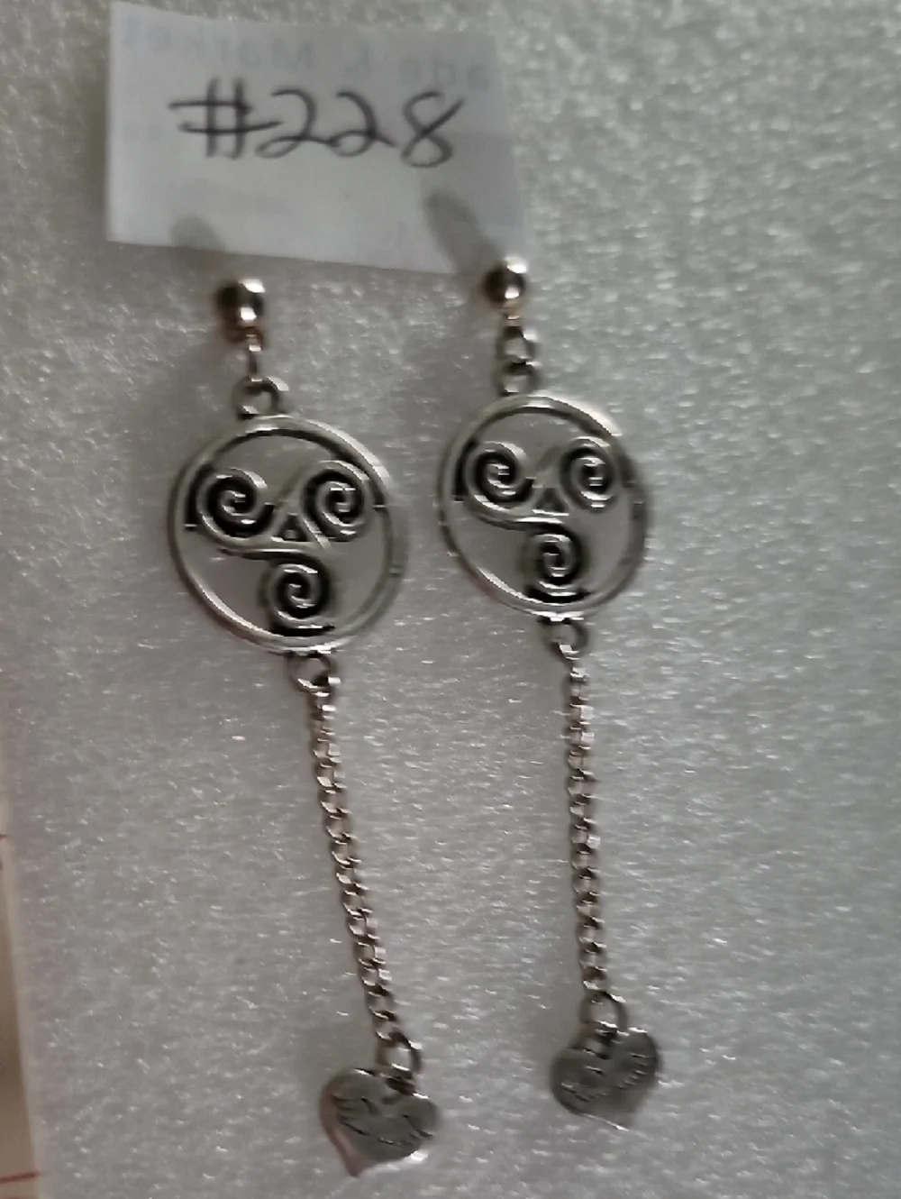 Hand Crafted Silver Swirl Drop Earrings with Heart Charm